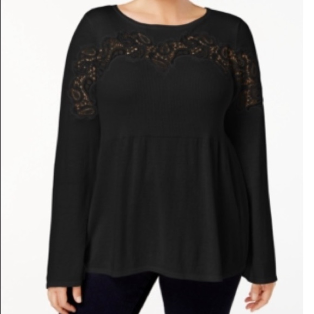 Style & Co Plus Size Lace-Trimmed Babydoll Sweater